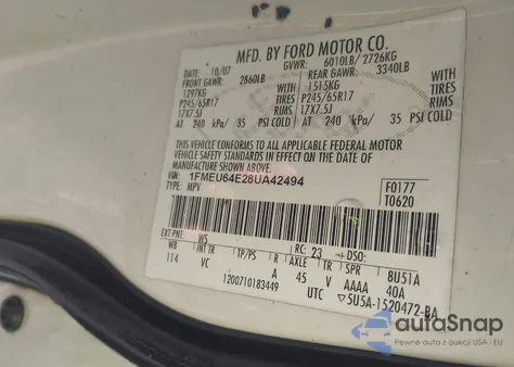 2008 Ford Explorer Eddie Bauer z USA, uszkodzony, nr VIN 1FMEU64E28UA42494